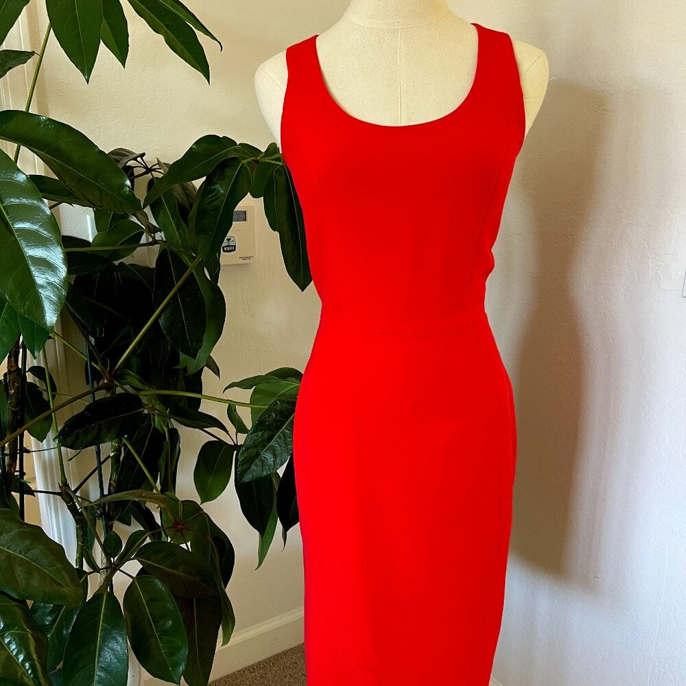 Hot coral lined wiggle dress / shift dress ~ Vince Camuto